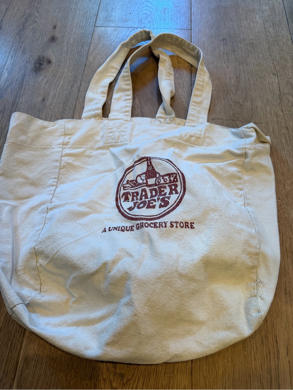 RARE OG Vintage Trader Joe's Canvas Tote Bag in Off-White with Burgundy Logo